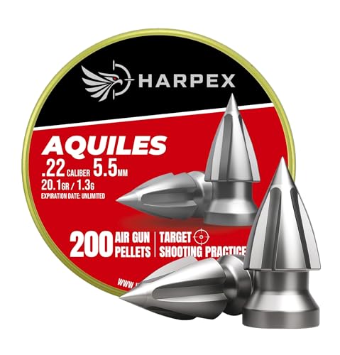 Harpex Aquiles .22 Cal Airgun Pellets – 20.1 Grain Pointed Arrow Head Design – High Penetration Lead Pellets for Target Shooting, Small Game & Precision Performance – 200 Count