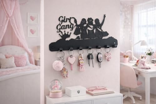 Image of Metal Key Holder Wall Mount - 7 Hooks |Decorative Key Rack & Organizer, Sturdy Hanger for Keys | Stylish Metal Wall Decor Key Hanger for Entryway, Kitchen, Hallway & Room Decor, Gift