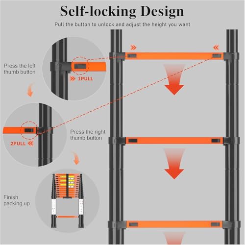 Image of DIAMONDFORGE 12.5 FT Telescopic Aluminum Extension Ladder, Collapsible & Retractable, Adjustable for House, Roof, RV & Travel Trailers, 330 lbs Capacity