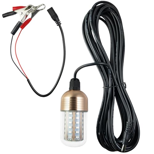 YEGRUEB LED Night Fishing Light, Underwater Night Fishing Finder Light 12V 30W, IP68 Underwater Fish Finder Lamp 3000LM Green Submersible Fishing Attracting Light with 26.2ft Power Cord