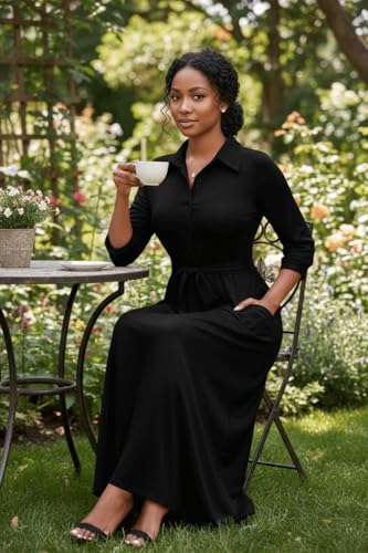 Image of Runwind Women Church Maxi Dresses 3 /4 Sleeve Button Down Print Casual Office Dress African