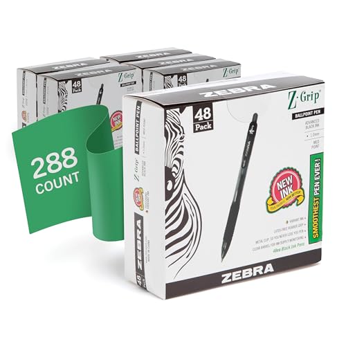 Image of Zebra Pen Z-Grip Retractable Ballpoint Pen, Medium Point, 1.0mm, Black Ink, Model Number: 22148 - (Pack of 6, 288 Count Total) | Smooth Writing, Medium Point Tip, Ideal for Planners, Note-Taking, School and Office Supplies, and Everyday Writing