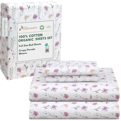 RUVANTI 100% Cotton Organic Percale Sheets Full Size Obsessed Stems