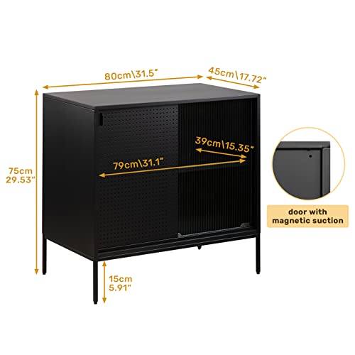 Peeteepoe Black Hallway Entryway Table Storage Cabinet With Doors Cabinet Mirror Accent Cabinet For Living Room, Coffee Bar Kitchen Cabinet With Storage #TOP1