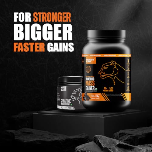 Image of BeastLife High Protein Mass /Weight Gainer with Creatine Monohydrate 100g | 1 KG | Belgian Chocolate | NABL LAB Tested | For Muscle Gain & Fast Growth