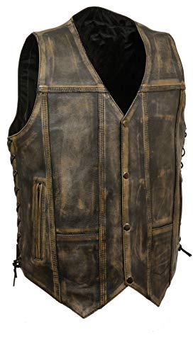 Men's Leather Vest Genuine Lambskin Distressed Brown Vintage Waistcoat Jacket RV022