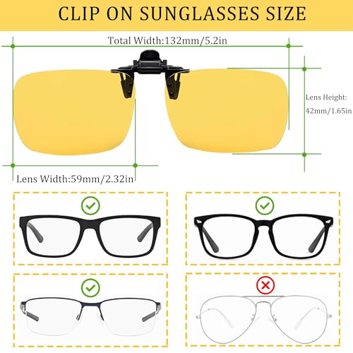 Polarized Clip on Night Driving Glasses Anti-Glare UV 400 Protection Night Vision Glasses Nighttime Glasses for Prescription Glasses (Yellow)2