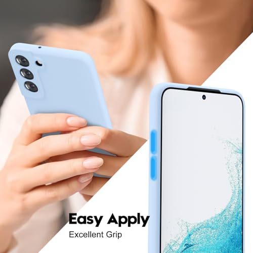 for Samsung Galaxy S22 Phone Case Silicone, Minimalist Ultra Thin Slim Soft Rubber Gel Solid Color Matte TPU Cute Case for Women Men, Girly Plain Aesthetic Design & Camera Cover, Light Blue