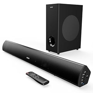MAJORITY Teton Plus | Bluetooth TV Soundbar with Subwoofer | 81cm, 180 Watts, 5.25″ Wireless Subwoofer Driver 2.1 Surround Sound System | HDMI ARC, USB, Optical & RCA | Custom EQ & Remote Control