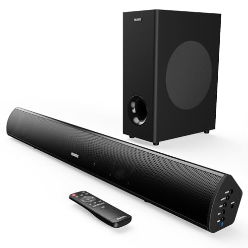 MAJORITY Teton Plus | Bluetooth TV Soundbar with Subwoofer | 81cm, 180 Watts, 5.25″ Wireless Subwoofer Driver 2.1 Surround Sound System | HDMI ARC, USB, Optical & RCA | Custom EQ & Remote Control