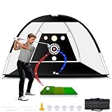 Golf Net with Auto-Ball Return System, Upgraded 10x7ft Practice Net with 5 Balls, Tri-Turf Mat and Portable Storage Bag, Durable Hitting Net for Backyard Driving Outdoor Indoor - Gifts for Golf Lovers