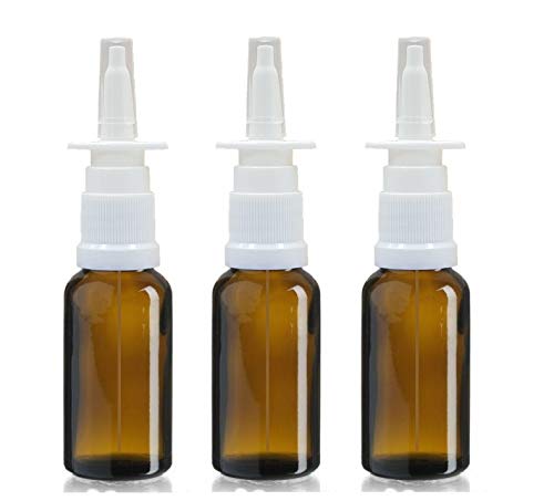 3PCS 15ML Empty Refillable Glass Nasal Spray Bottle Pump Sprayers Snoot Cleanser Container for Medical Dispensing Wash (Amber)