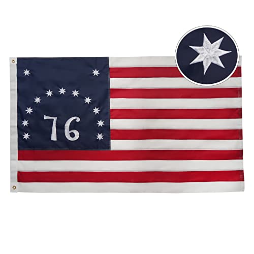 Bradford Bennington 1776 Flag 3x5 ft Outdoor Embroidered Betsy Ross Flags Double Sided 13 Colonies US 76 American Flag Heavy Duty with 2 Brass Grommets