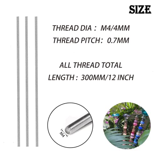 40pcs 8/32 Inch Threaded Rods with Hex Nuts M4 12 Inch 304 Stainless Steel Fully Rod Threaded, 20Pcs Right Hand Threads &20Pcs Hex Nuts for Beaded Garden Stake Rods (300MM)