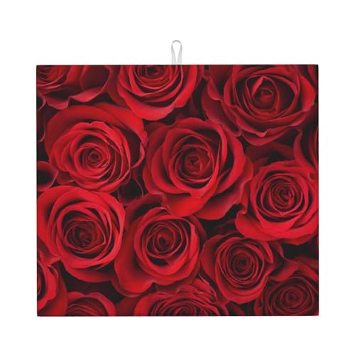 台所水切りマットローズプリント 速乾吸水マット 食器乾燥マット 丸めて収納 皿置き 速乾性 耐油性 抗菌 消臭 お手入れ簡単 大判 衛生 防カビ 丸めて収納 滑り止め 棚シート46*41cm