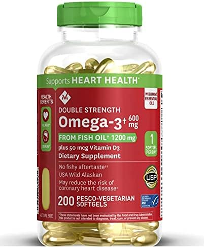 Enteric Double Strength Fish Oil 1200Mg Softgels 600Mg Omega-3 Epa Dha Plus Vitamin D3 2000 Iu (1 Bottle (200 Softgels))