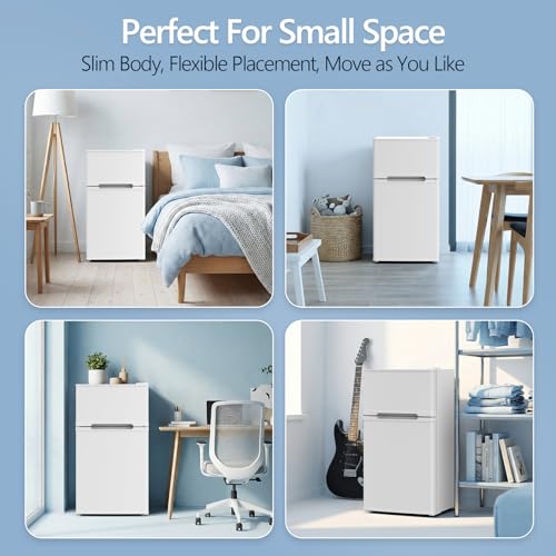 Image of Electactic 2.5 Cu.Ft Mini Fridge with Freezer, Double-Door Compact Refrigerator, Adjustable Glass Shelves, Mechanical Thermostat & Leveling Feet, Space-Saving for Apartment /Dorm /Office, White
