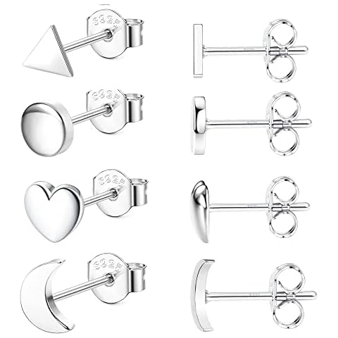 Chriscoco 4 Pairs 925 Sterling Silver Small Stud Earrings for Women Men Butterfly Star Moon Heart Earrings Set Hypoallergenic Cubic Zirconia Cartilage Tragus Piecing Jewelry Cover
