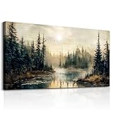 JHHUAMO Toile Grand Format 73x146 cm XXL, Peinture Décorative Moderne pour Salon avec Vue sur la Montagne, Décoration Murale pour Chambre à Coucher, Bureau, Salle de Bain, Salle à Manger