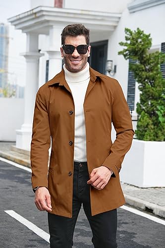 Makkrom Mens Trench Coat Single Breasted Casual Spread Collar Windbreak Jacket Long Classic Business Overcoat - Thumbnail 2