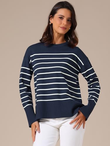 Allegra K Sweater for Women's 2025 Fall Winter Outfits Crewneck Side Slit Knit Pullover Tops4