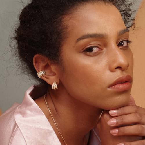 FETTERO Split Hoop Earrings 14K Gold Plated Chunky Hoop Earrings for Women Dainty Hypoallergenic Half Hoop Earring Jewelry Triple Hoop Earrings