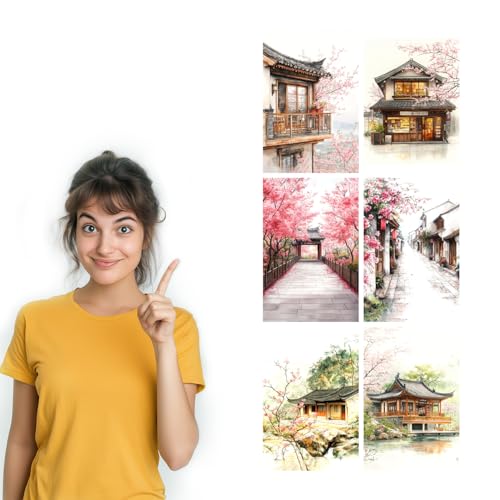 Image of SiddArtify Asian Architecture Wall Art Prints Set - Watercolor Building Poster Decor for Living Room Bedroom Office - 8x12 Sticker Pack of 6
