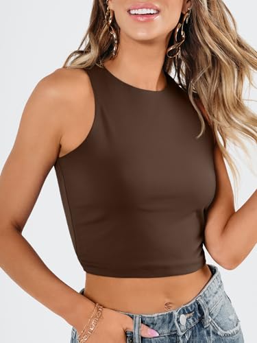 Image of EFAN Women's Double Lined Racerback Crop Tank Top | High Neck Slim Fit Sleeveless Workout Top, No-Bra Essential for Gym, Yoga & Going Out