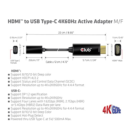 Adaptateur HDMI vers USB-C 4K60Hz Club3D actif solution écran noir et non détecté