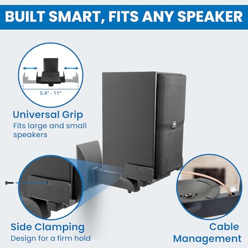 Image of Mount-It! Bookshelf Speaker Wall Mount, Pair of Universal Side Clamping Speaker Shelf Wall Mounting Brackets for Large or Small Speakers, 2 Full Motion Mounts, 55 Lbs Capacity, Black (MI-SB37)