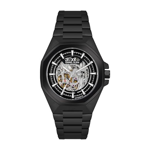 Image of DANIEL KLEIN Men's Luxury Skeleton Dial Analog Watch with Silver Stainless Steel Strap
