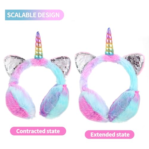 Cute Unicorn Earmuffs for Girls Sequin Shinny Ear Warmers Soft Plush Winter Earmuff Covers for Outdoor Winter3