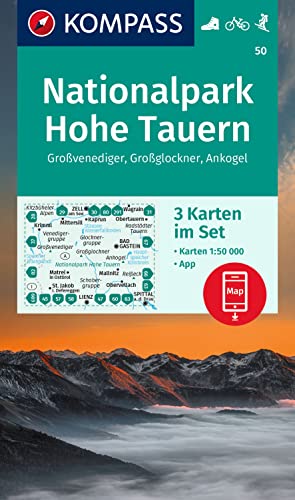 KOMPASS Wanderkarten-Set 50 Nationalpark Hohe Tauern, Großvenediger, Großglockner, Ankogel (3 Karten) 1:50.000: inklusive Karte zur offline Verwendung in der KOMPASS-App. Fahrradfahren. Skitouren