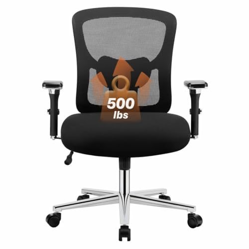 UOCFYK - Silla de oficina de malla, grande y alta, 500 libras, asiento ergonómico con respaldo para largas sesiones de sentado y configuración en el hogar, capacidad de peso de 500 libras, color negro