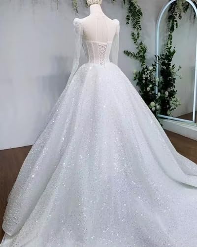 RYANTH Beaded Sequin Wedding Dress for Bride Sparkly Long Sleeves Bridal Ball Gown Luxury Wedding Dresses RDX-W292