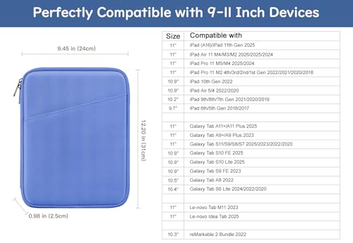 Image of Dadanism 9-11 inch Tablet Sleeve Bag Carrying Case for iPad (A16) 11th Gen 11 inch, iPad 10th Gen 10.9 inch Air 5 /4, iPad Air M4 /Pro 11 inch, iPad 9 /8 /7th, Galaxy Tab A11+ Plus 11 inch, Remarkable 2 10.3 inch, Periwinkle