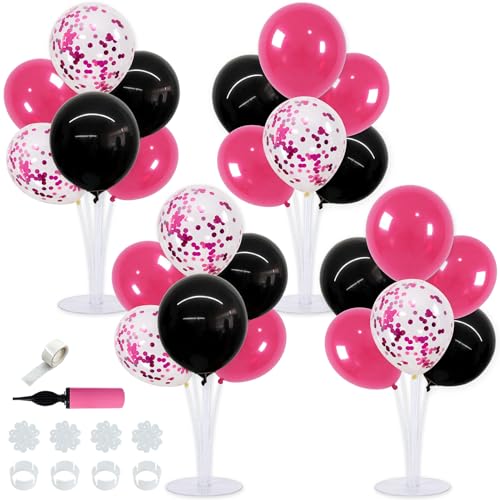 Image of TONIFUL 4 Set Black Hot Pink Balloon Stand Balloon Centerpieces for Table