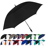 The Typhoon Tamer 62 Inch Vented Windproof Double Canopy Large Golf Umbrella for Rain & Wind, Strong Fiberglass Oversized Lightweight Professional Quality Golfers Umbrella for Men & Women, Black
