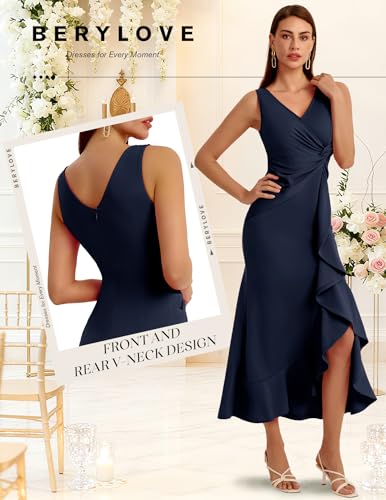 Image of BeryLove Formal Wedding Guest Evening Midi Ruffle Dresses Prom Cocktail Party Mother of The Bride Dress