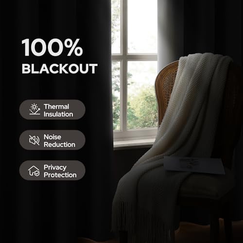 Image of HOMEIDEAS 100% Blackout Ivory Cream Linen Curtains 52W x 63L 2 Panels