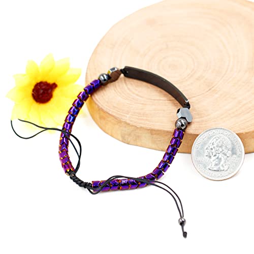 Customized Name Id Bracelets For Women Girls Best Friend, Purple Hematite Stone Bracelets For Women Personalized Name With Purple Hematite Black Plate 1 Piece With Black Plate #TOP4