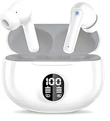 Fones de Ouvido Bluetooth 5.3 Sem Fio – Som Potente com Graves Intensos, Microfone Integrado, Resistência IPX5 à Água e Poeira, Ideais para Corrida, Ciclismo e Treinos (Branco)