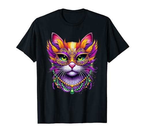 Divertido gato Mardi Gras Carnaval de Mardi Gras Camiseta