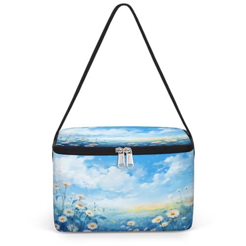 GzLeyigou Floret in Blue Sky Lunch Bags for Women Men 9 Cans, Hot & Cold Food Delivery Bag Insulated Grocery Bag Insulated Lunch Box White Flowers Cooler Bag for Office Work Picnic Beach