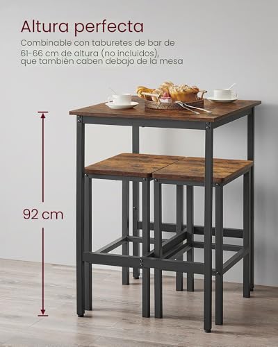 Miniatura 7 de Vasagle Mesa De Bar, Mesa Alta Cuadrada, Marco De Acero Resistente, 60 X 60 X 92 Cm, Fácil De Montar, Para Sala De Estar, Cocina, Estilo Industrial, Marrón Rústico Y Negro Lbt25x