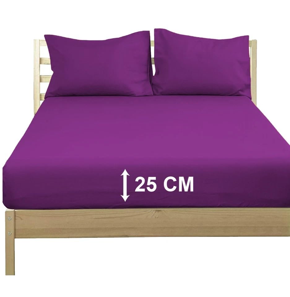 Extra Deep 25 cm Poly‑Cotton Fitted Sheet - 100 % Poly‑Cotton Bed Sheet Easy Fit - Soft, Durable & Wrinkle-Resistant Bedding (Purple, Single)