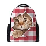 YYZZH British Cat Red Kitten In Paper Picnic Tablecloth Lumberjack Plaid Hole Backpack School Bag...