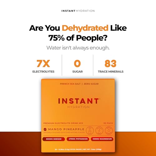 Image of Instant Hydration Electrolytes Powder Packets - Mango Pineapple Drink Mix - Zero Sugar - Keto, Vegan, Gluten-Free, Non-GMO - Boost Recovery, Brain Health, Muscle & Tissue Support- 30 Sticks