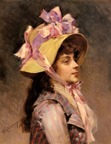 Peinture murale portrait dame rubans roses pour décoration salon