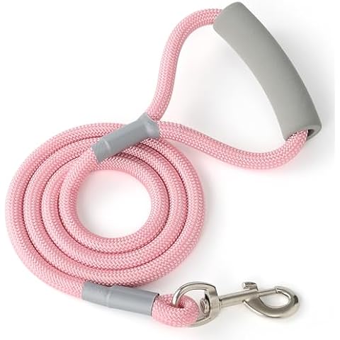 Mile High Life Dog Leash with Comfortable Padded Handle | Black Nylon Rope Dog Leash with Steel Tips | Heavy Duty 5 Feet Dog Leashes (Pink,60 Inches) Cover